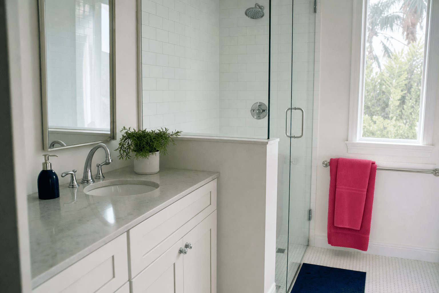 Bathroom before and after a M.I.L. Cleaners visit, after