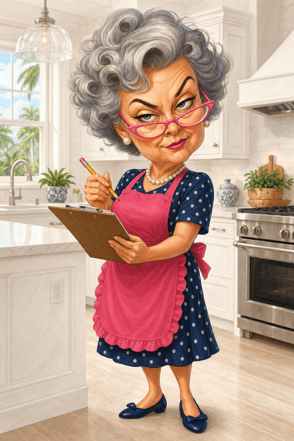 The MIL Cleaners mother-in-law inspecting a home, clipboard in hand