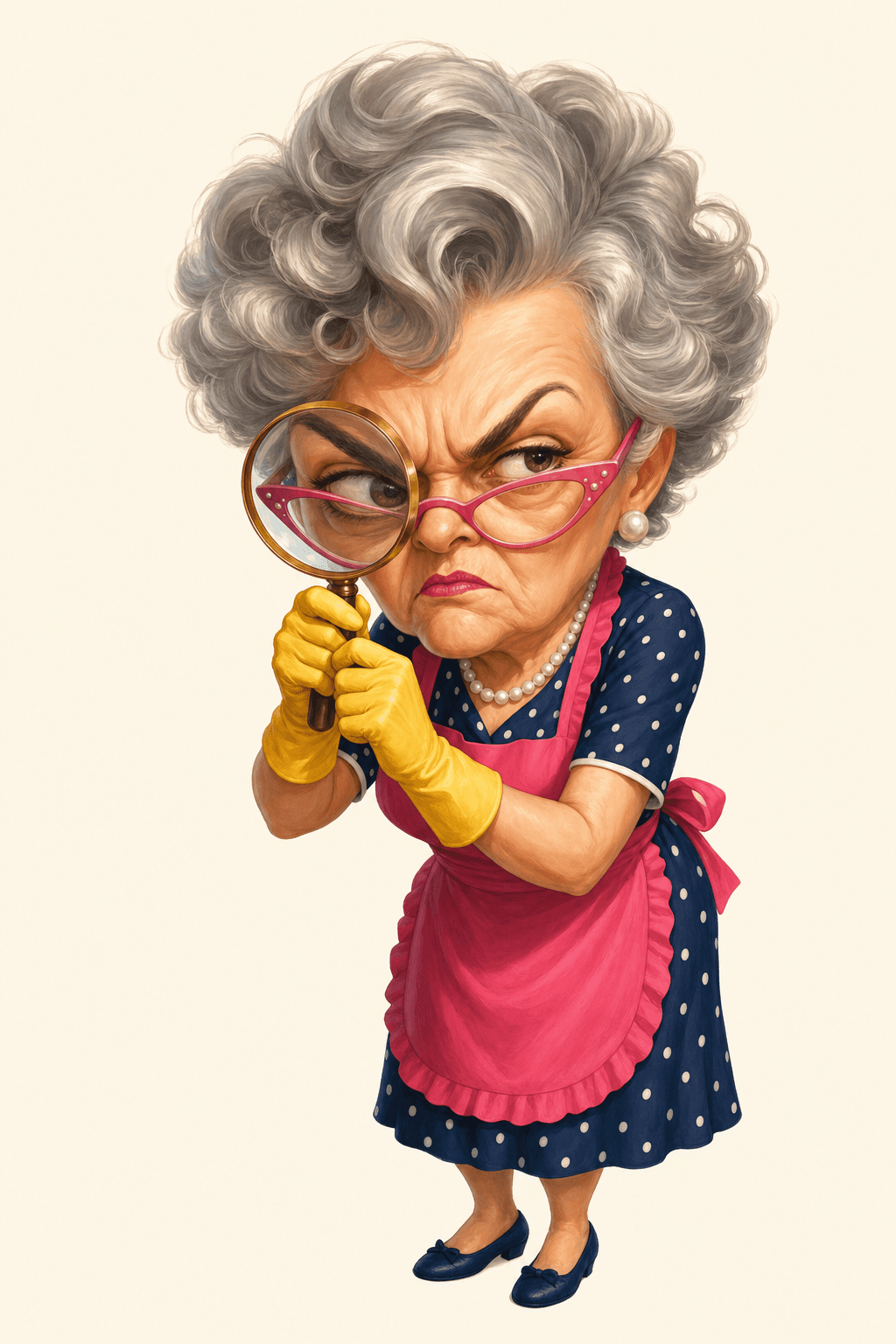 The Mother-in-Law inspecting with a magnifying glass